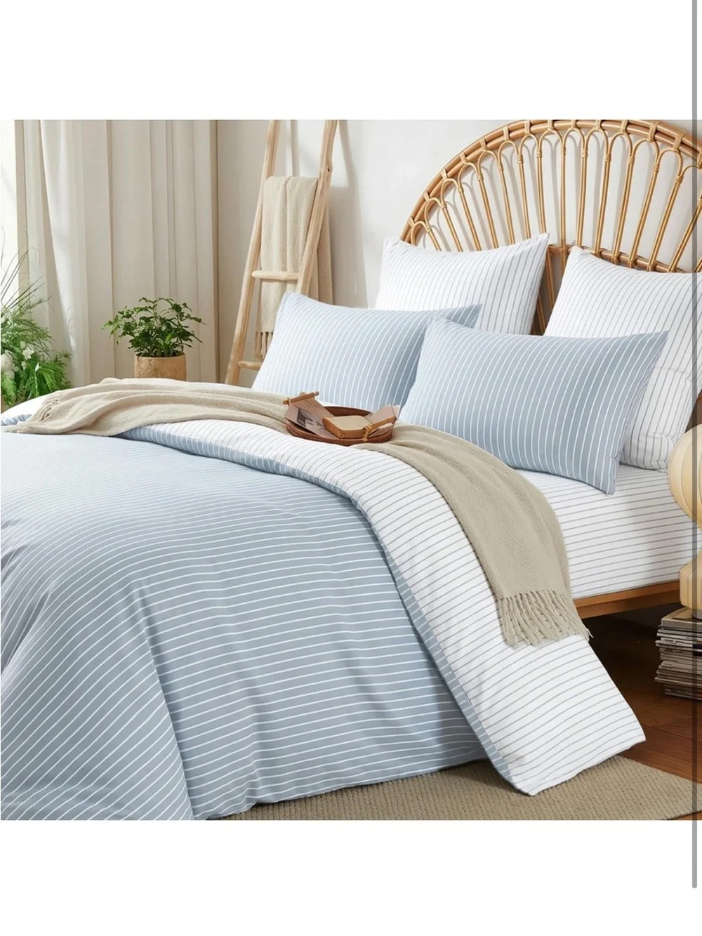 NEW Duvet Cover for 100% Cotton Bedding Set 3 Pieces Blue/White Stripe